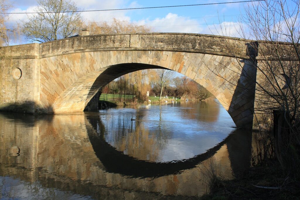 bridge, reflection, river, water, nature, rural, lechlade, cotswold stone