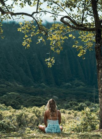 pexels-photo-5694121-5694121 A woman sits in meditation under a tree, overlooking a tranquil mountain valley, embracing nature's calm.